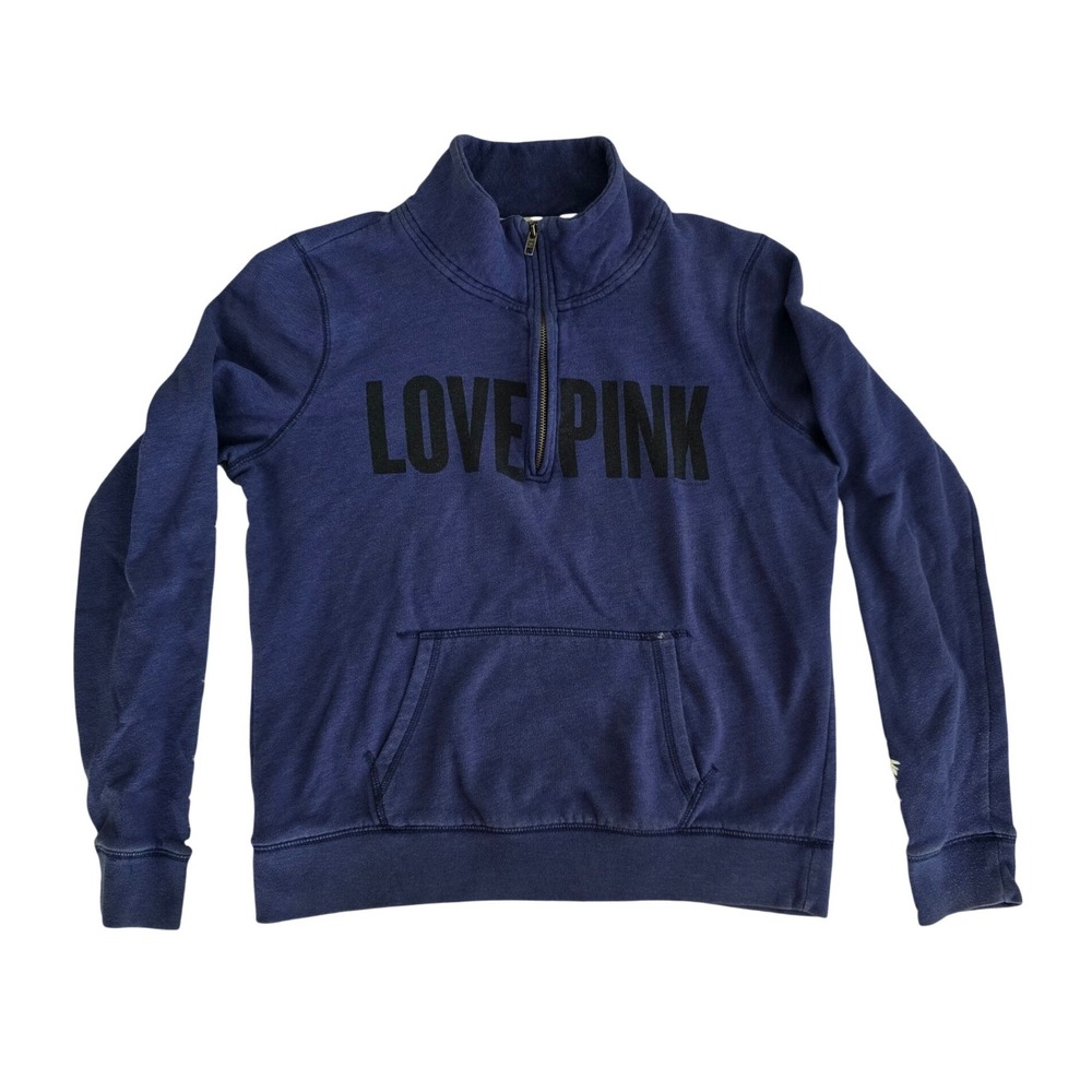 Victoria's Secret PINK Quarter Zip Pullover Sweatshirt Dark Purple Graphic Small